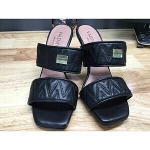 Valentino Sandals Women 8 Black Quilted Leather Slip-On Open Toe Stiletto Heel